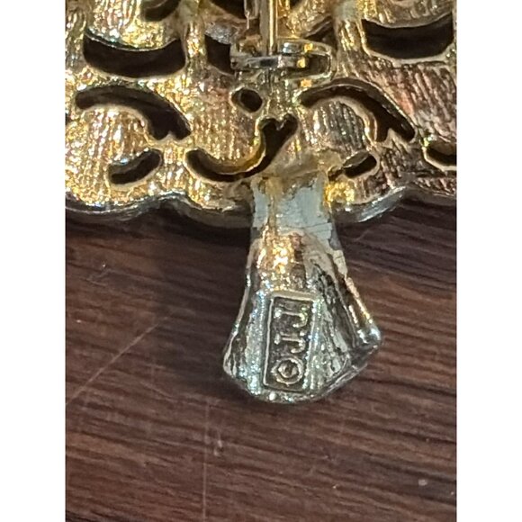 Vintage J.J. Gold-Tone Christmas Tree Brooch With Rhinestones - Picture 3 of 4